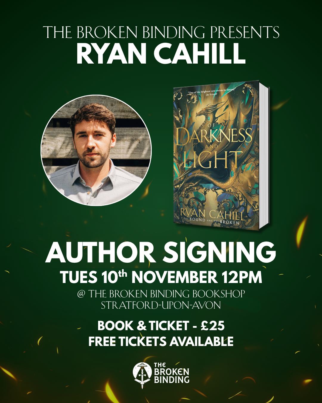 Ryan Cahill Of Darkness and Light Book & Ticket